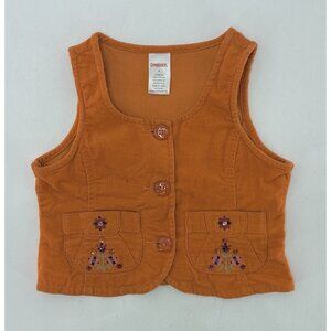 GYMBOREE Girl’s Orange Corduroy Button Front Embroidered Vest Sz 3